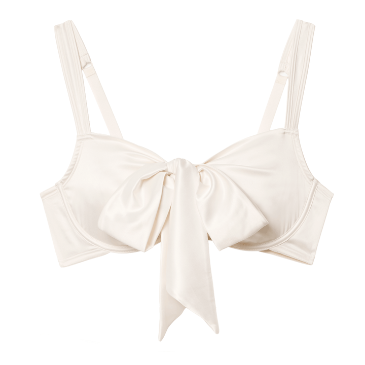 White satin bow bra