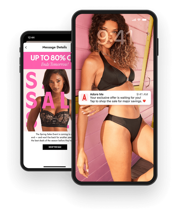 Adore Me mobile app and sales promotion.