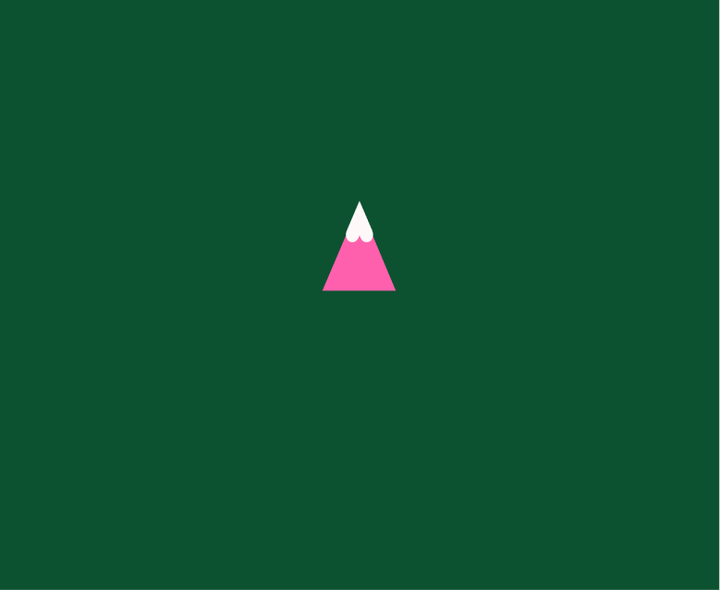 A pink triangle with a white peak on a dark green background.
