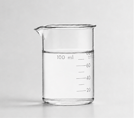 Clear laboratory beaker with 80 ml of clear liquid.