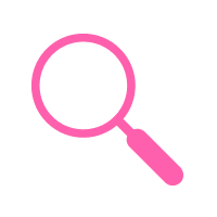 Pink magnifying glass icon on a white background.