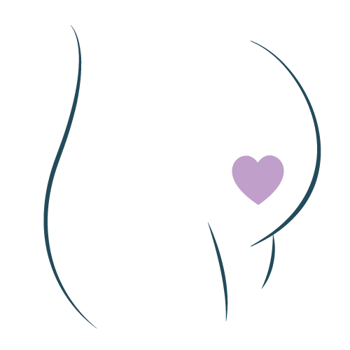 Light purple heart on a stylized outline of a breast.