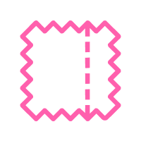 A pink zig-zag outline of a fabric swatch with a dashed line.