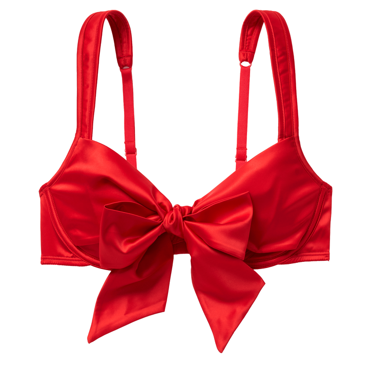 red satin bow bra