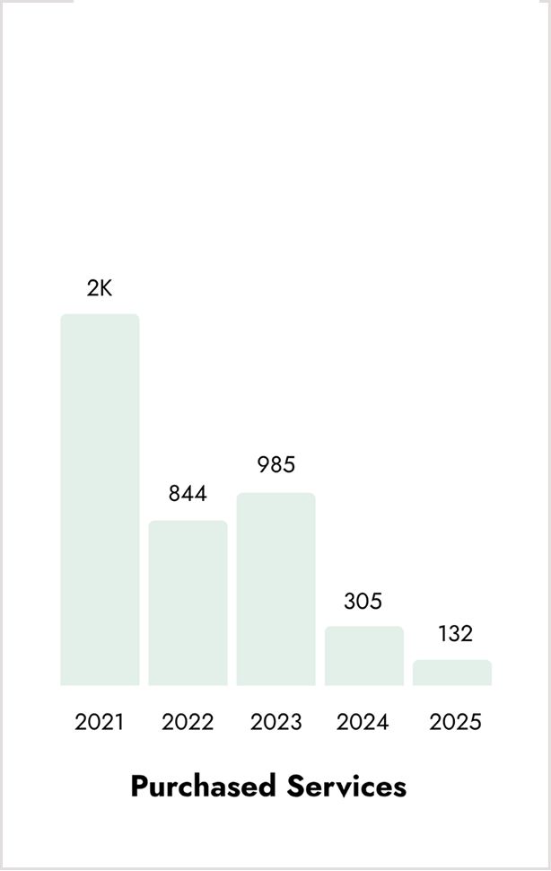 Bar chart showing purchased services from 2021 to 2025.