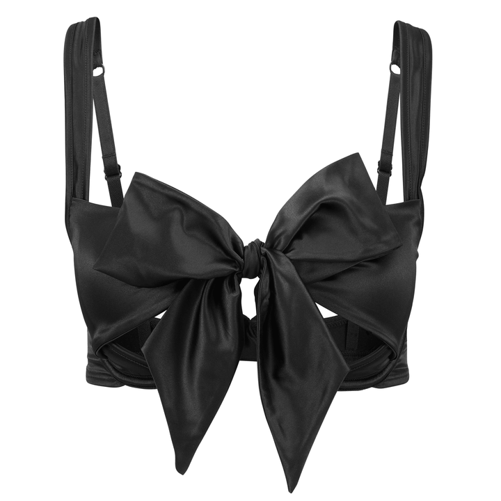 black satin bow bra