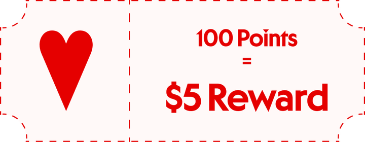 100 points equals $5 reward coupon.