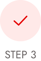A red checkmark is centered above the words "STEP 3.