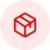Red outline icon of a cardboard box on a light pink background.