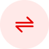 Two red arrows pointing in opposite directions within a light red circle.