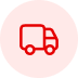 Red outline icon of a delivery truck within a light red circle.