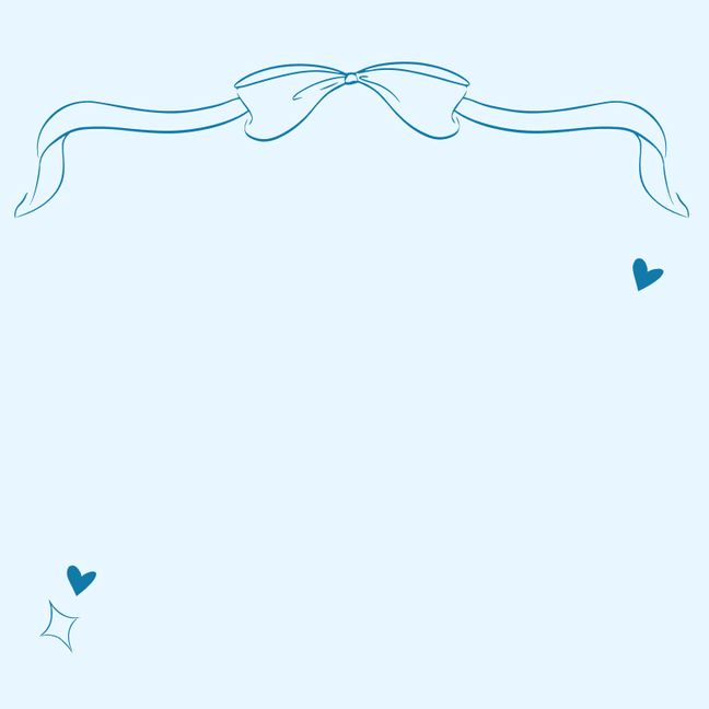 Light blue background with a blue bow and ribbons at the top.