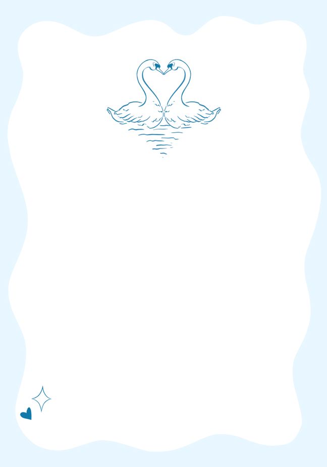 Two swans form a heart shape on calm water.